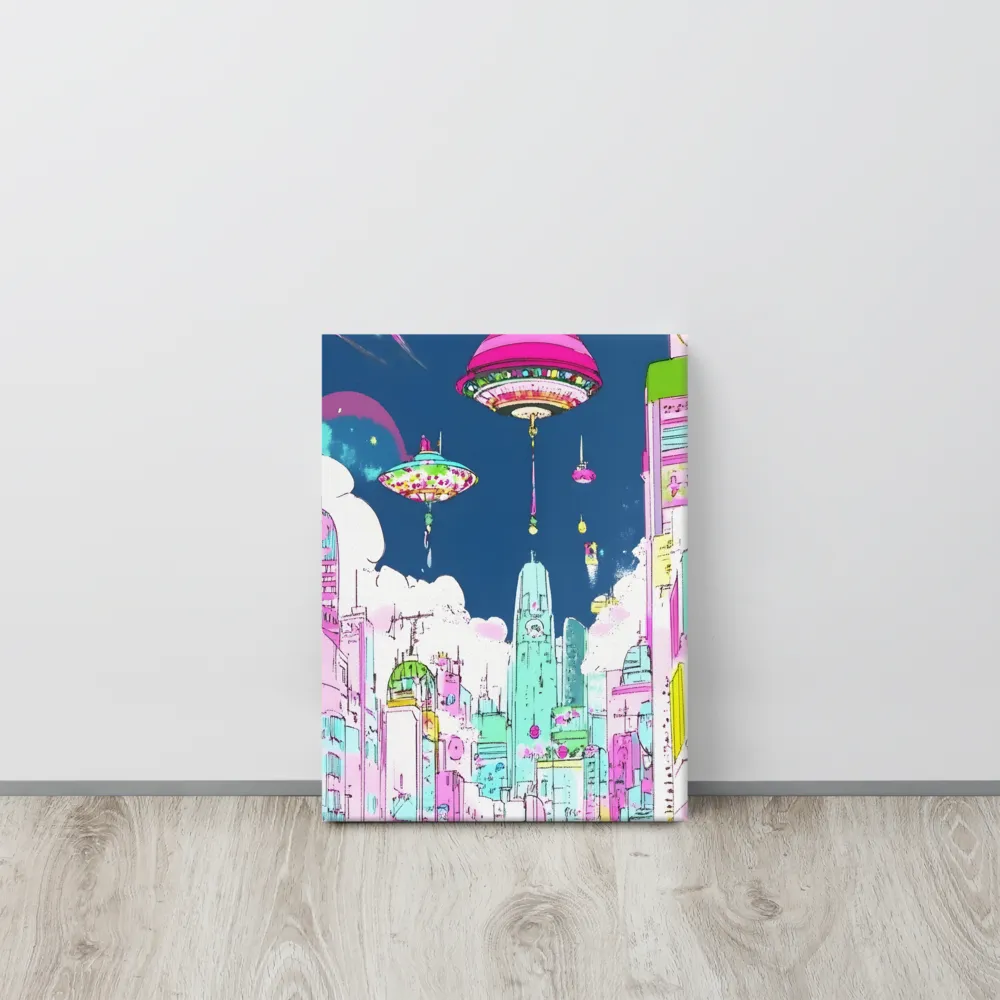 Futuristic Cityscape with Floating Structures | Canvas | 12″×16″