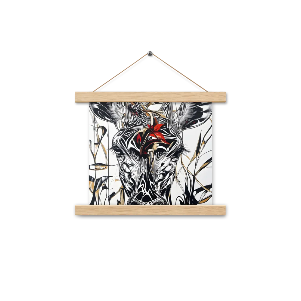 Floral Elegance: The Giraffe's Portrait | Poster With Oak Wood Hanger | 10″×10″