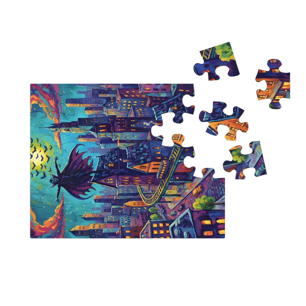 Moonlit Vampire Over City 
 Jigsaw Puzzle in Tin Box