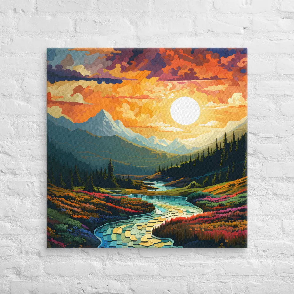 Serenity in Sunset: A Winding River's Embrace | Canvas | 32″×32″