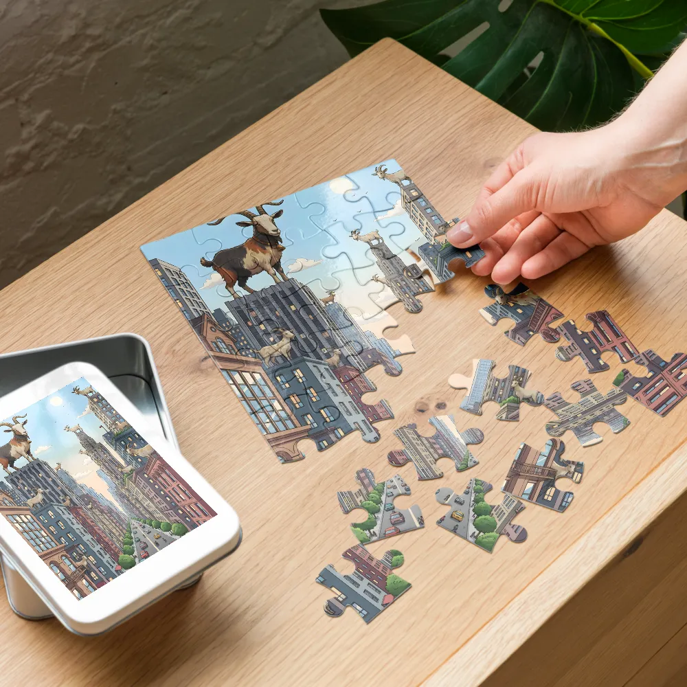 Rooftop Goats 
 Jigsaw Puzzle in Tin Box