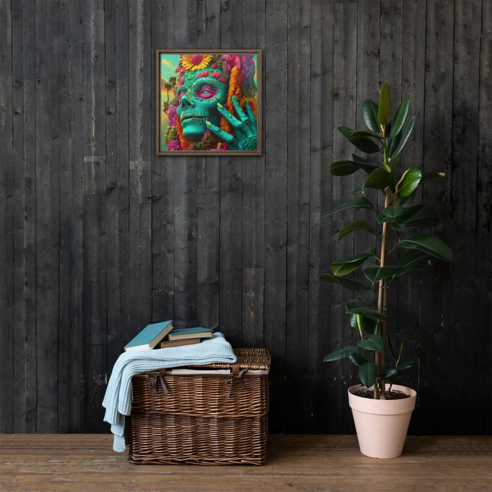 Ethereal Skull Garden | Canvas with Brown Frame | 16″×16″