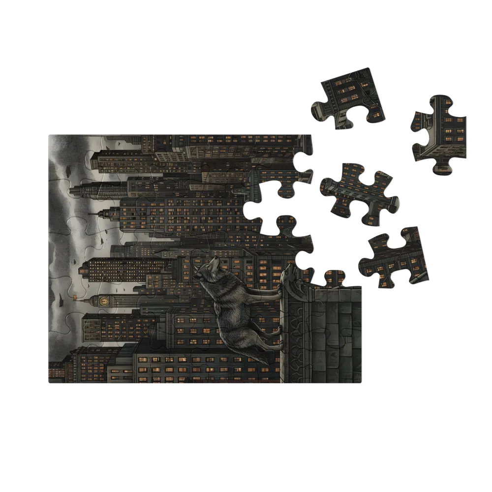 Rooftop Wolf 
 Jigsaw Puzzle in Tin Box