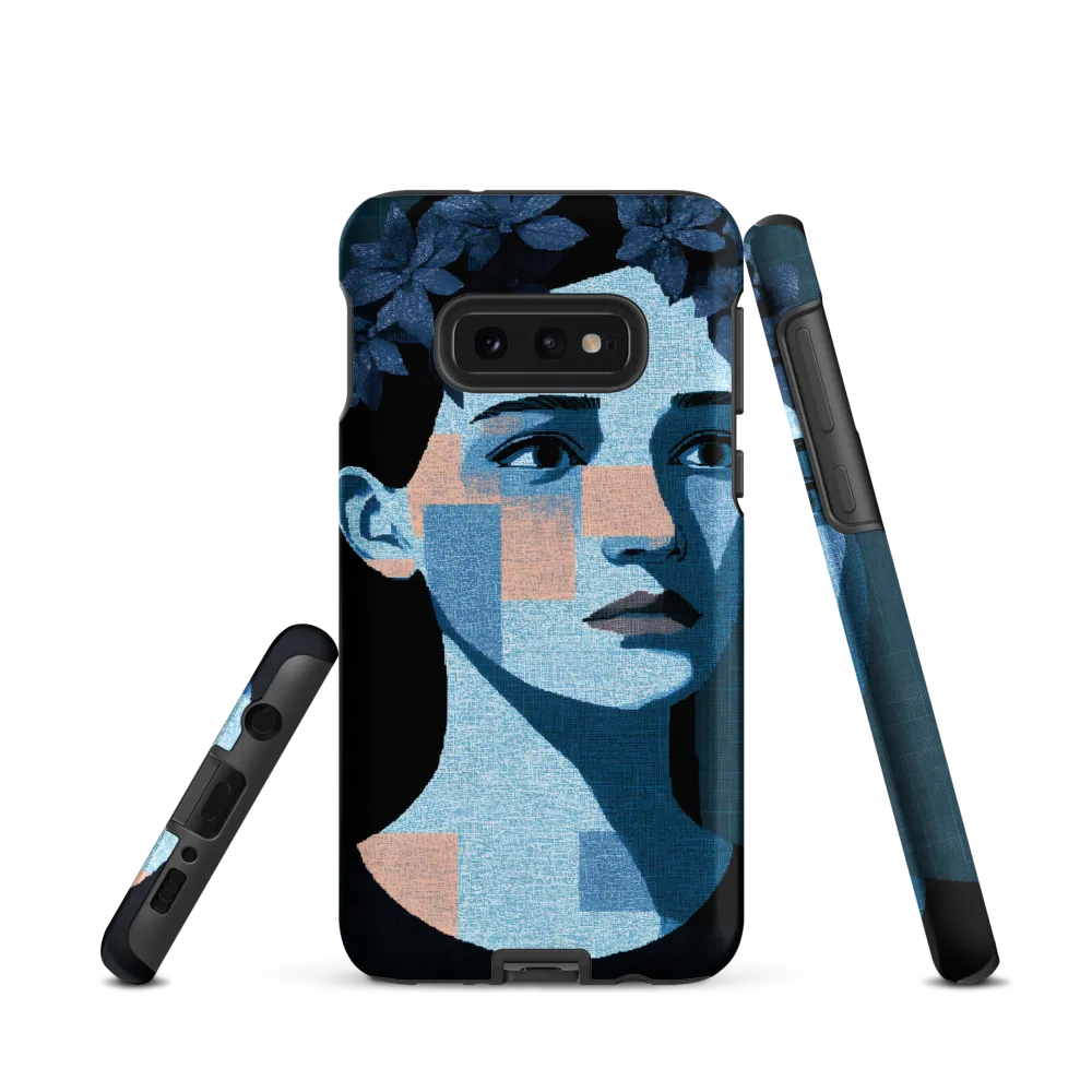 Grid-Wreathed Cyan Portrait