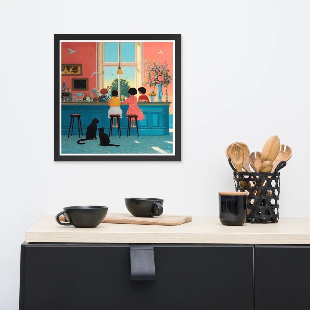 Sunlit Café Counter 
 Poster with Black Frame | 16″x 16″