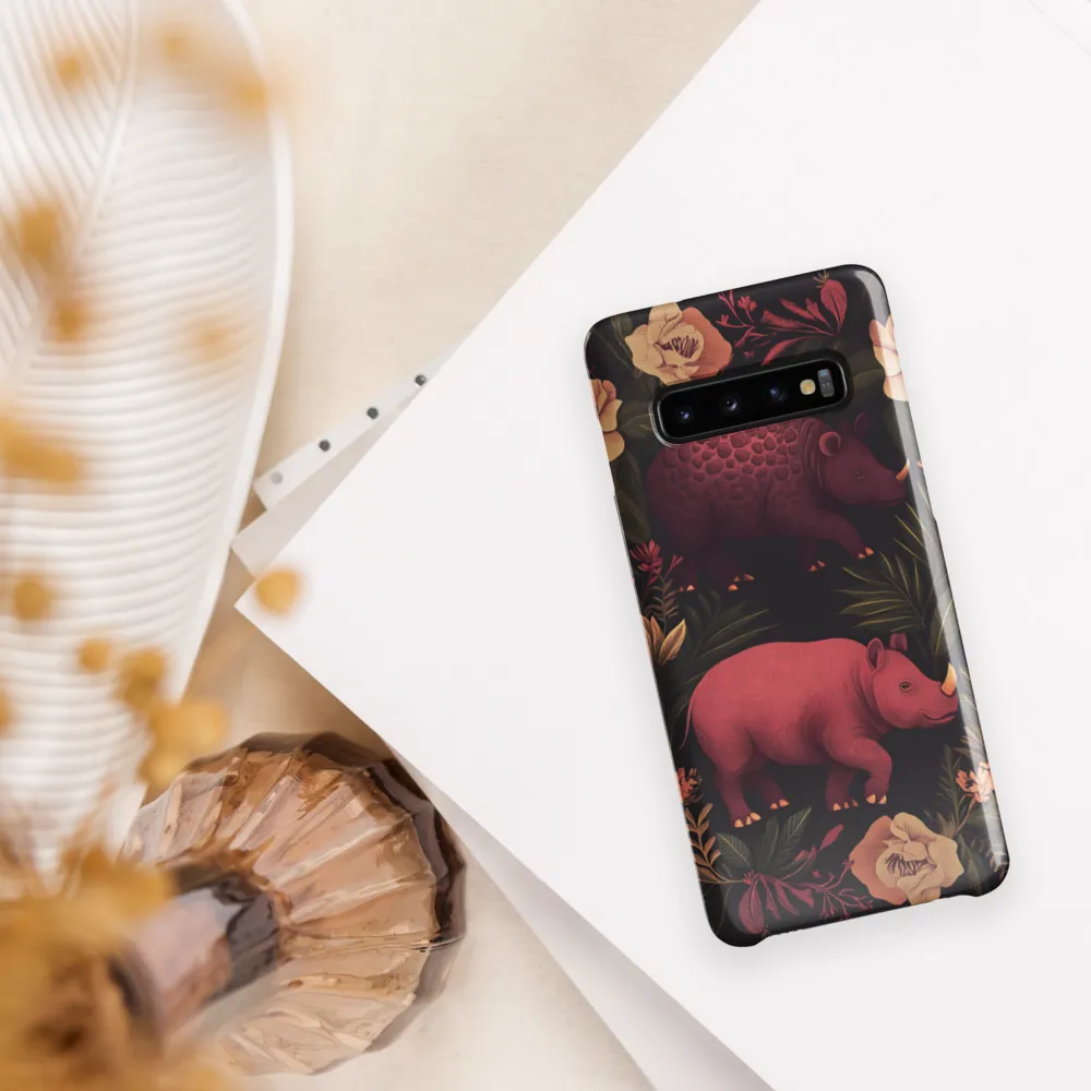 Rhinos in Floral Embrace