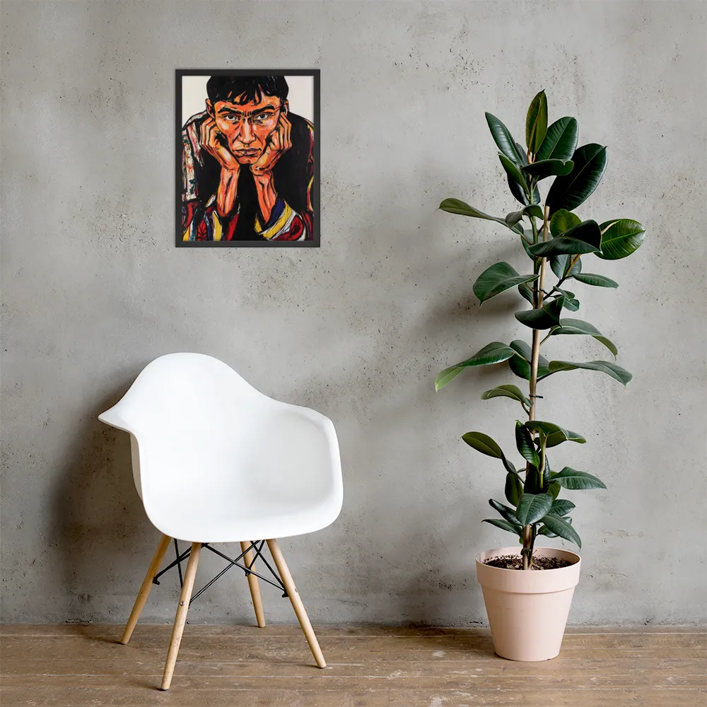 Contemplative Intensity: An Expressionist Portrait | Poster with Black Frame | 16″×20″