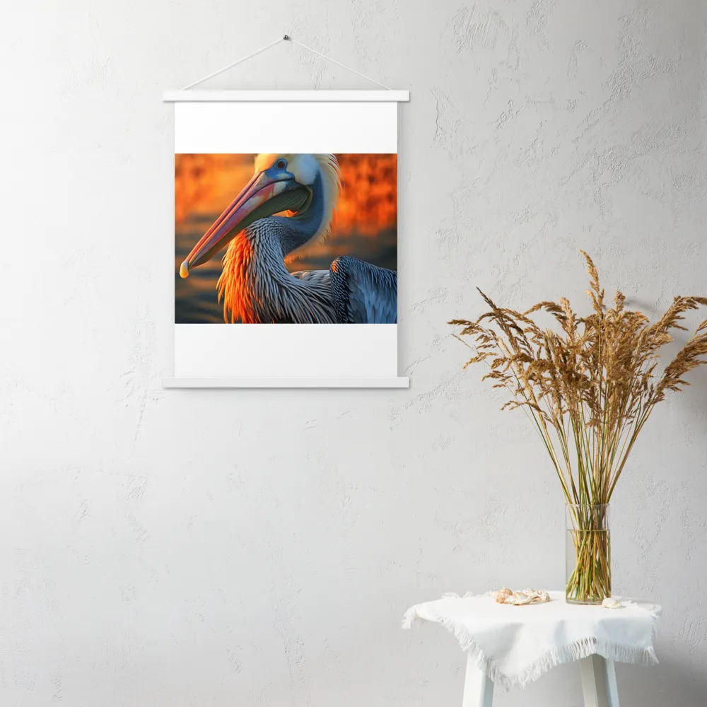 Elegance of the Pelican at Sunset | Poster With White Wood Hanger | 18″×24″