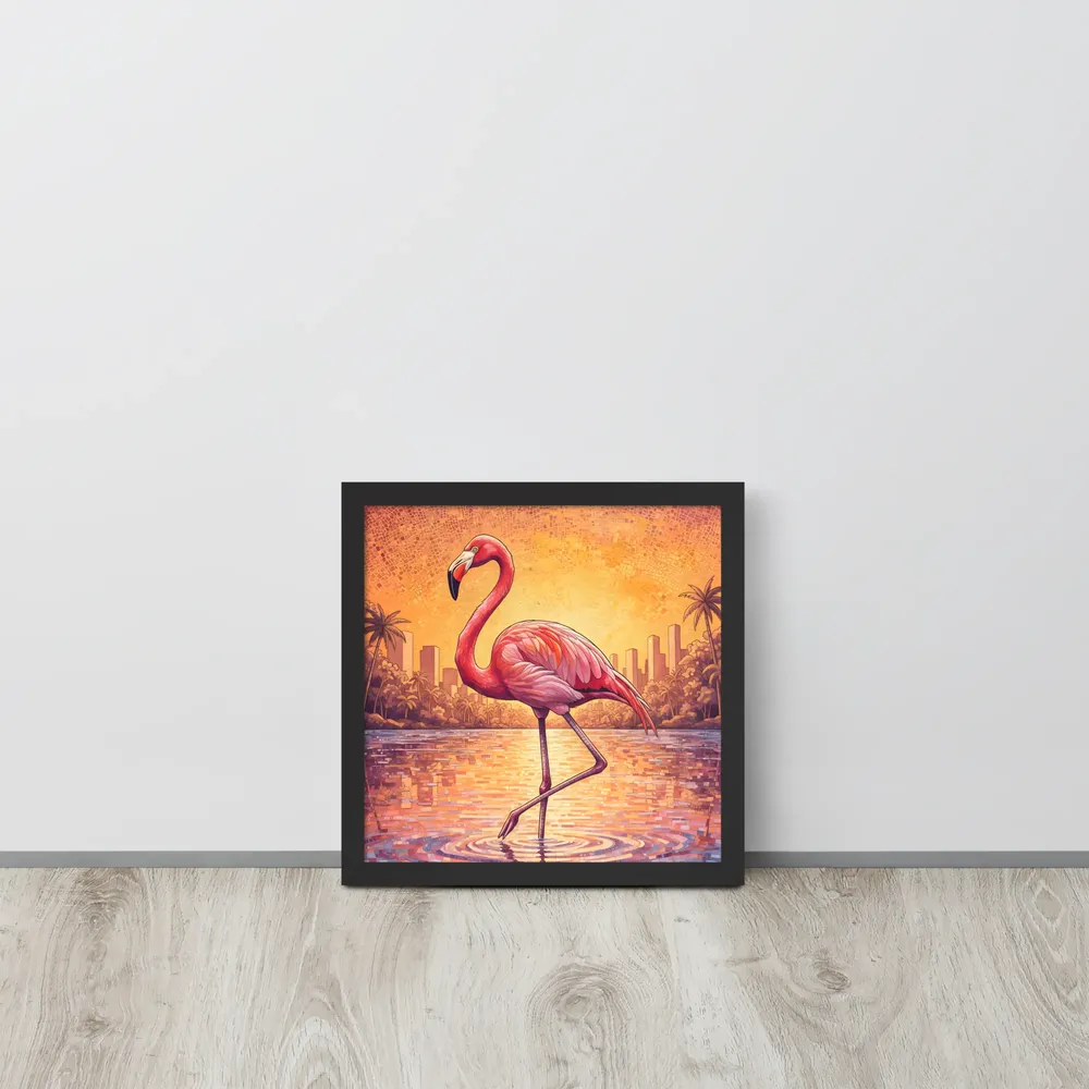 Sunset Mosaic Flamingo 
 Poster with Black Frame | 12″x 12″