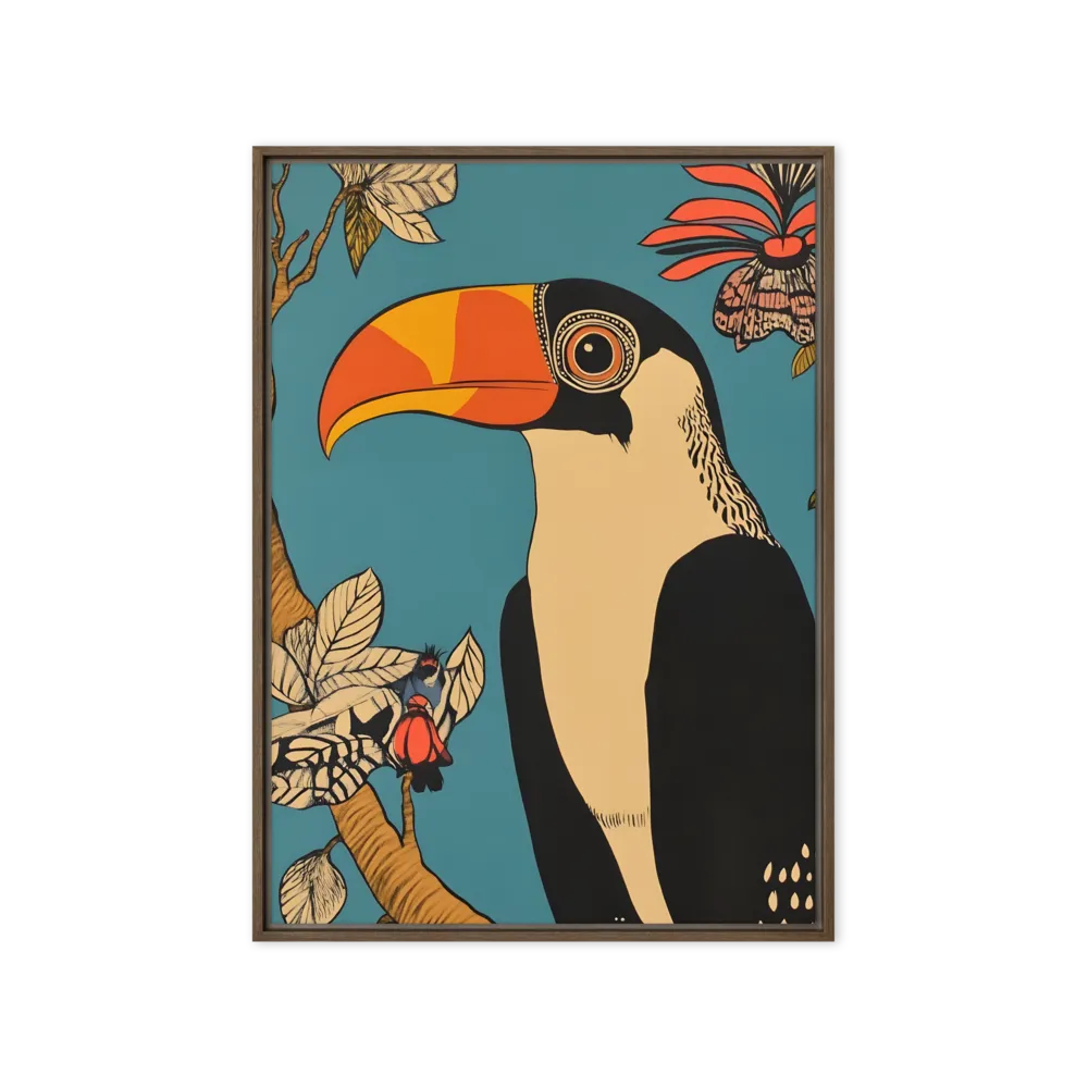 Tropical Majesty: The Toucan at Rest | Canvas with Brown Frame | 20″×28″