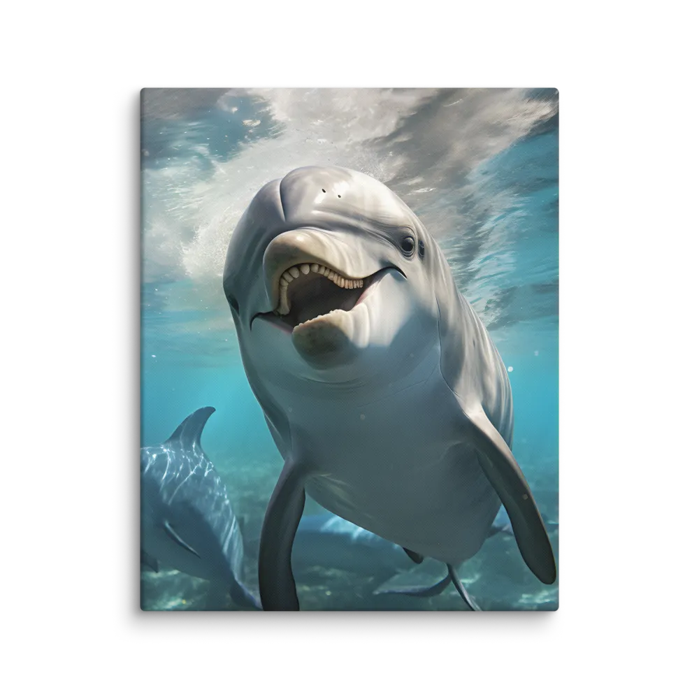 Beneath the Waves: A Dolphin's Dance | Canvas | 16″×20″