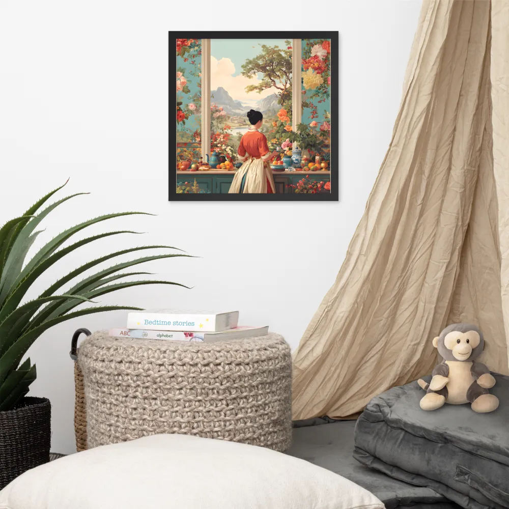 Window to the Garden 
 Poster with Black Frame | 16″x 16″