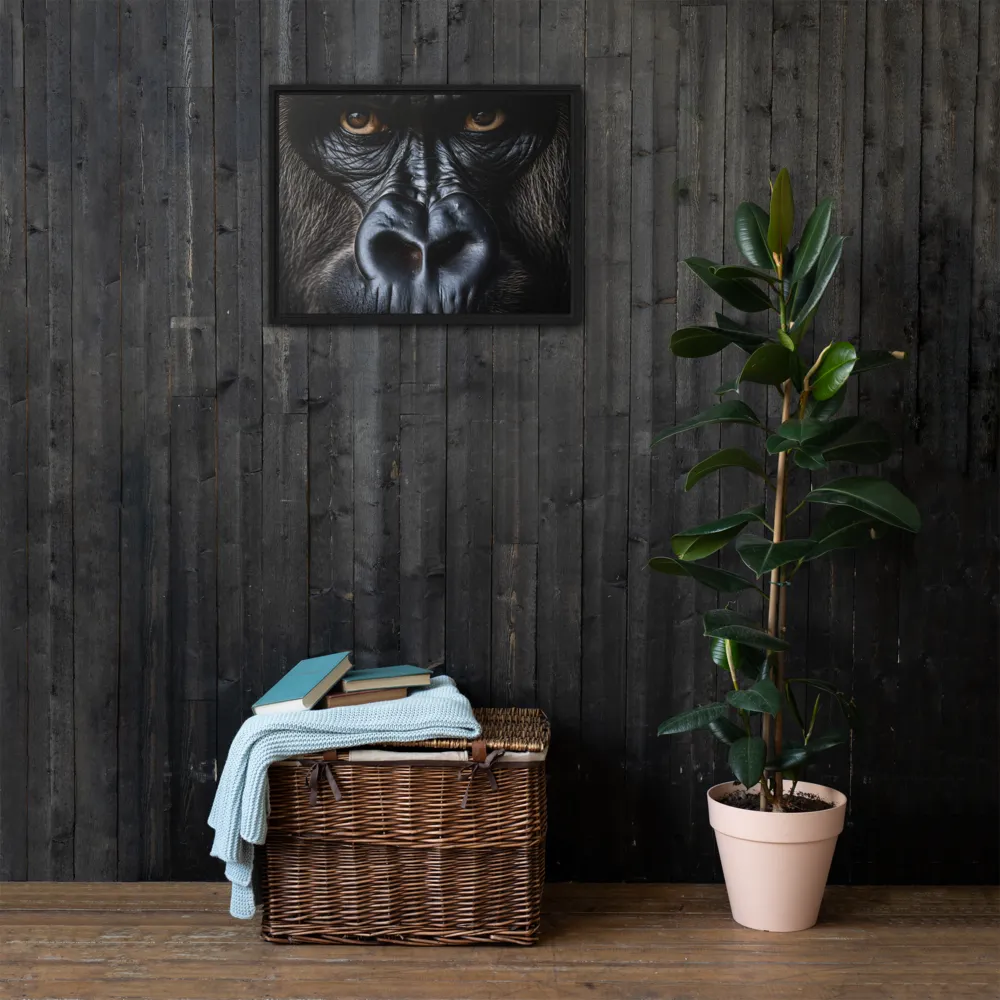 Gaze of the Wild: A Gorilla's Portrait | Canvas with Black Frame | 18″×24″