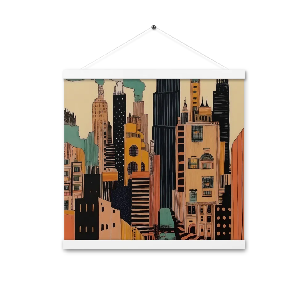 Urban Symphony in Ink | Poster With White Wood Hanger | 16″×16″