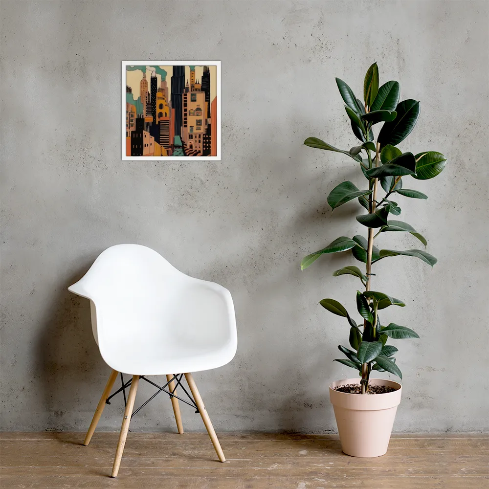 Urban Symphony in Ink | Poster with White Frame | 16″×16″