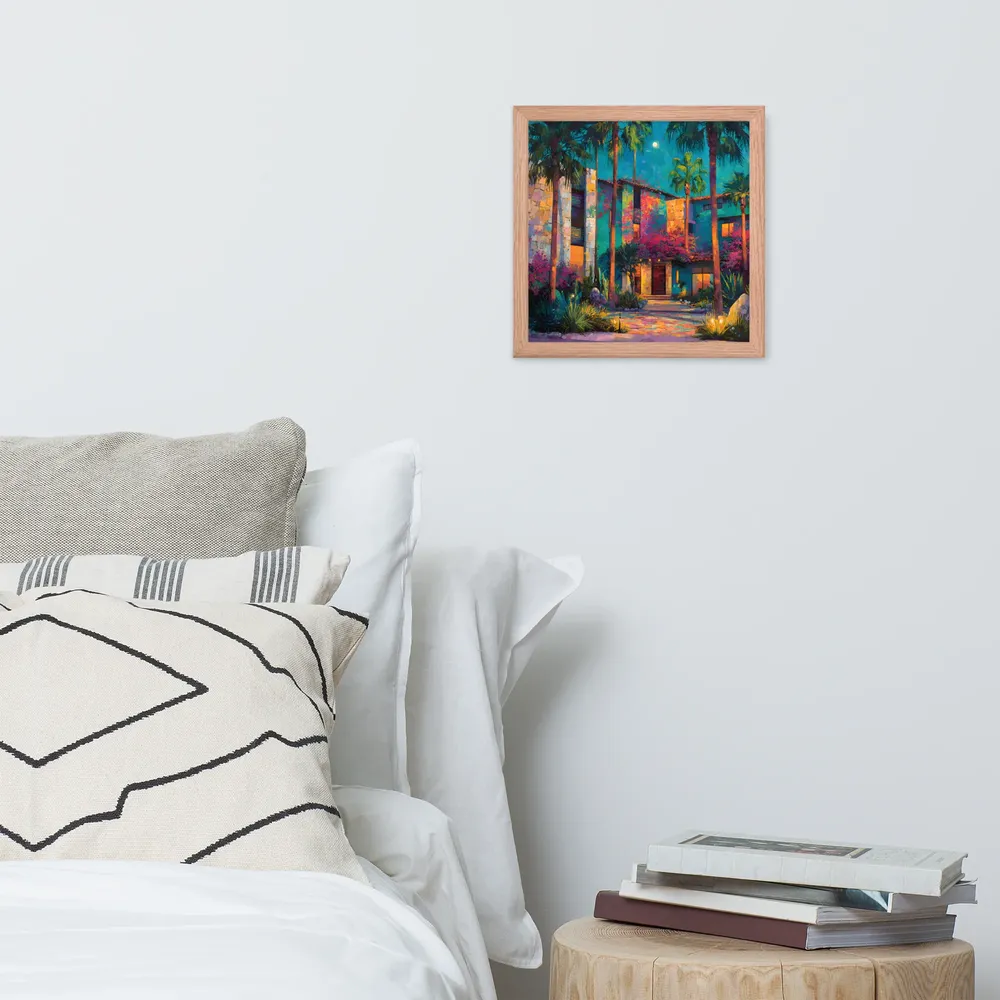 Moonlit Garden Courtyard 
 Poster with Red oak Frame | 12″x 12″