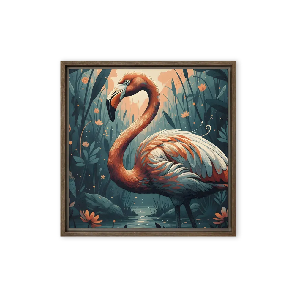 Twilight Flamingo 
 Canvas with Brown Frame