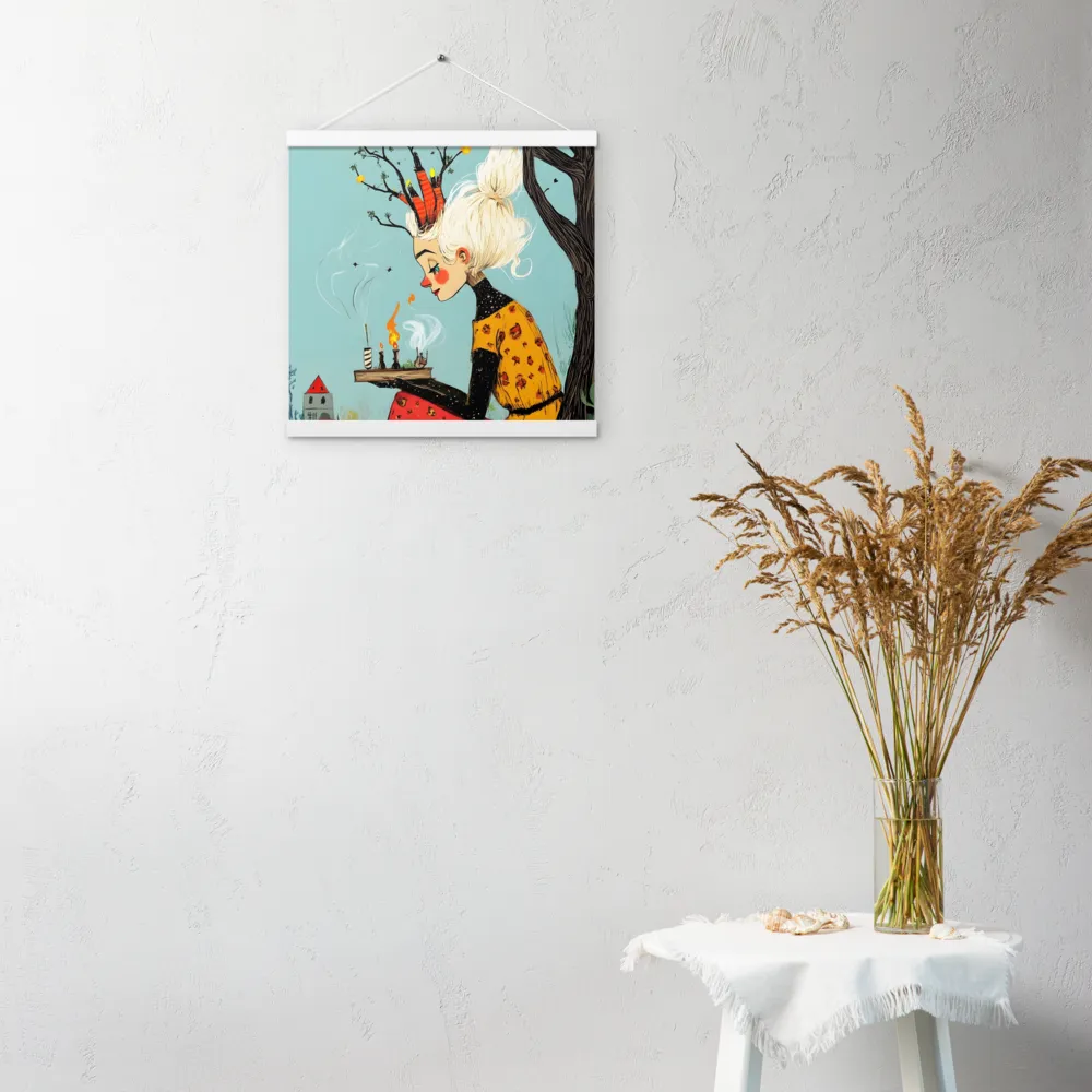 Whimsical Nature Girl | Poster With White Wood Hanger | 16″×16″