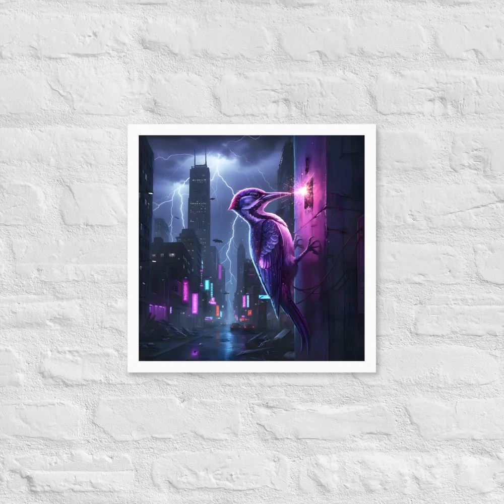Neon Woodpecker 
 Poster with White Frame | 16″x 16″