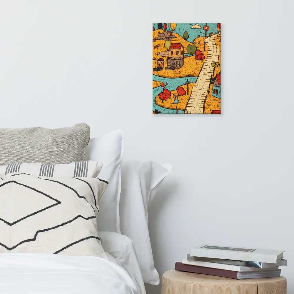 Whimsical Village Landscape | Canvas | 12″×16″
