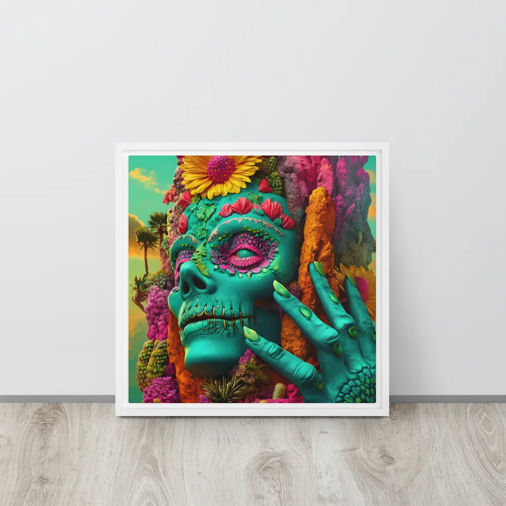 Ethereal Skull Garden | Canvas with White Frame | 16″×16″