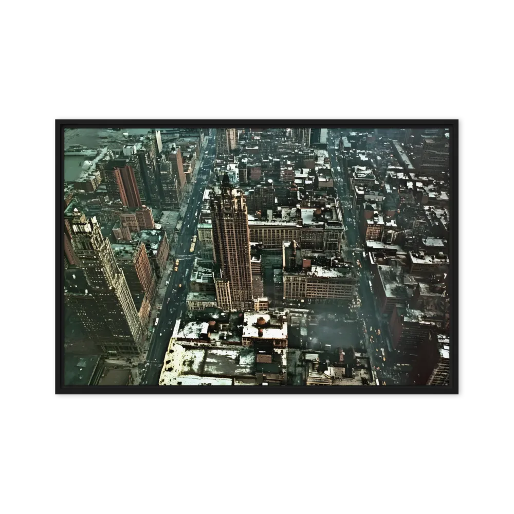 Aerial Symphony of Urban Life | Canvas with Black Frame | 24″×36″