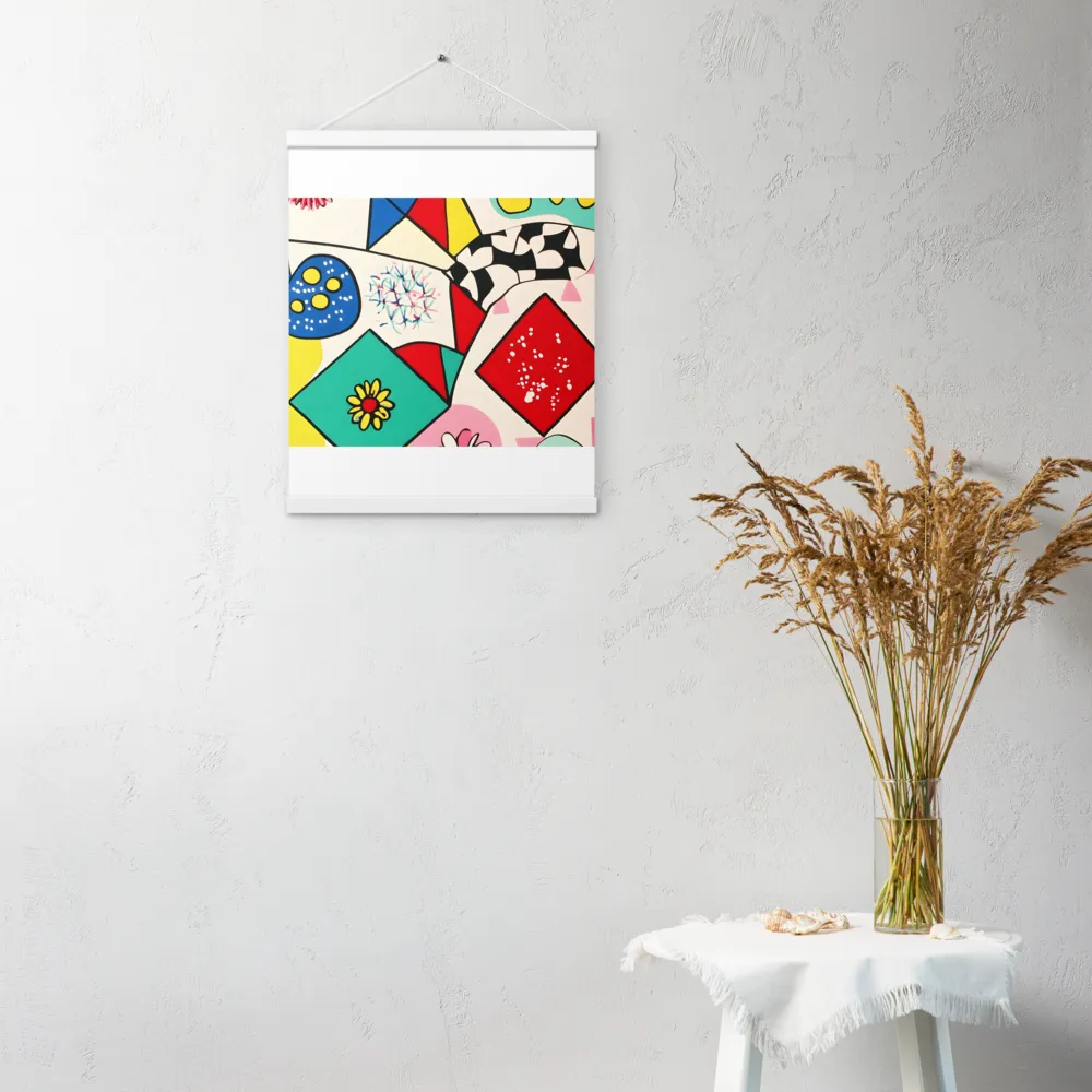 Joyful Geometry: A Playful Dance of Shapes and Colors | Poster With White Wood Hanger | 16″×20″