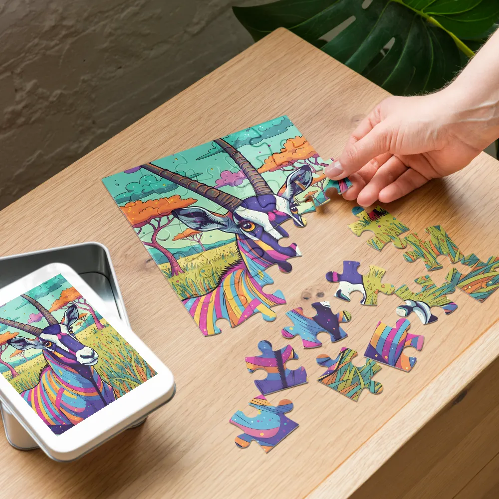 Prismatic Oryx 
 Jigsaw Puzzle in Tin Box