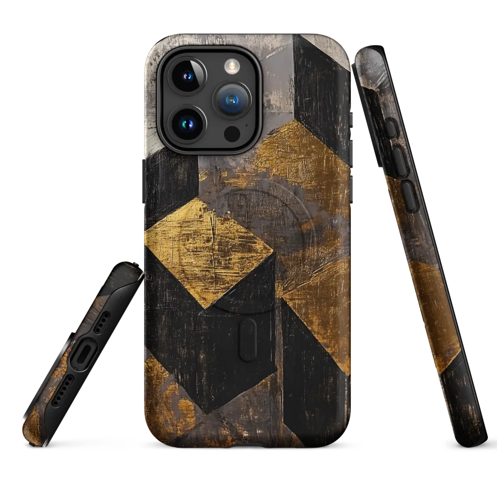 Geometric Harmony in Gold and Black | Phone Case |  15 Pro Max | MagSafe® Tough Case | Matte