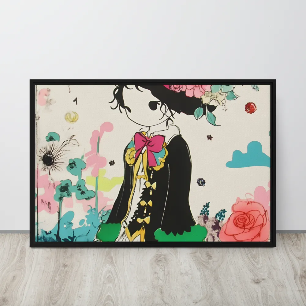 Whimsical Garden Reverie | Canvas with Black Frame | 24″×36″
