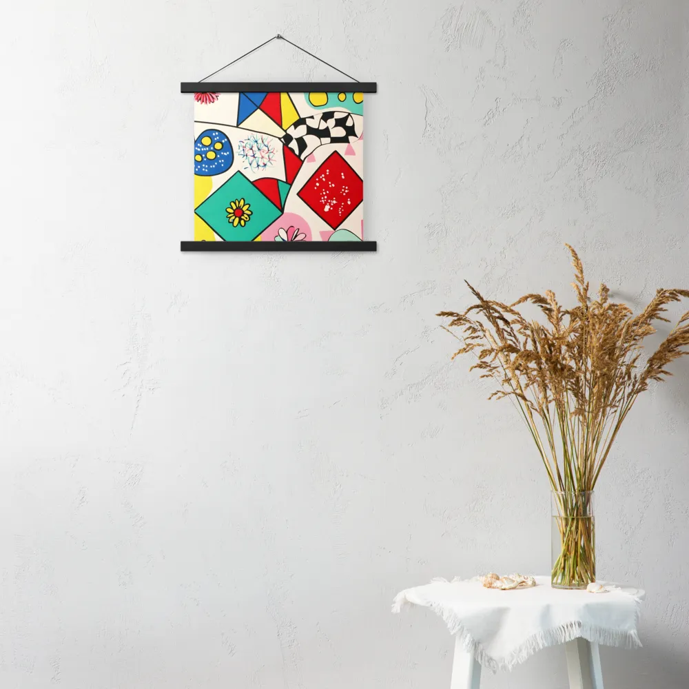 Joyful Geometry: A Playful Dance of Shapes and Colors | Poster With Black Wood Hanger | 14″×14″