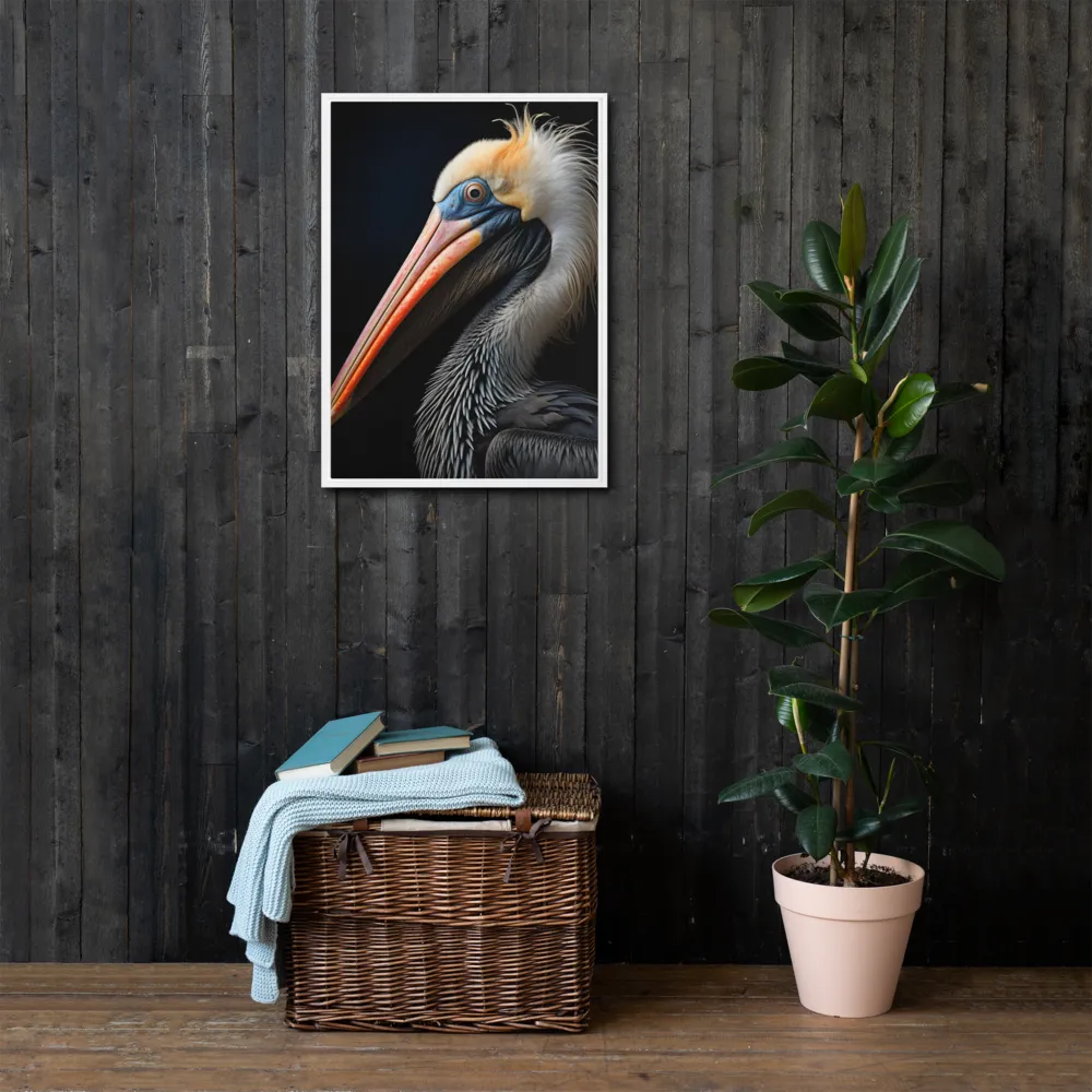 Majestic Portrait of a Pelican | Canvas with White Frame | 20″×28″