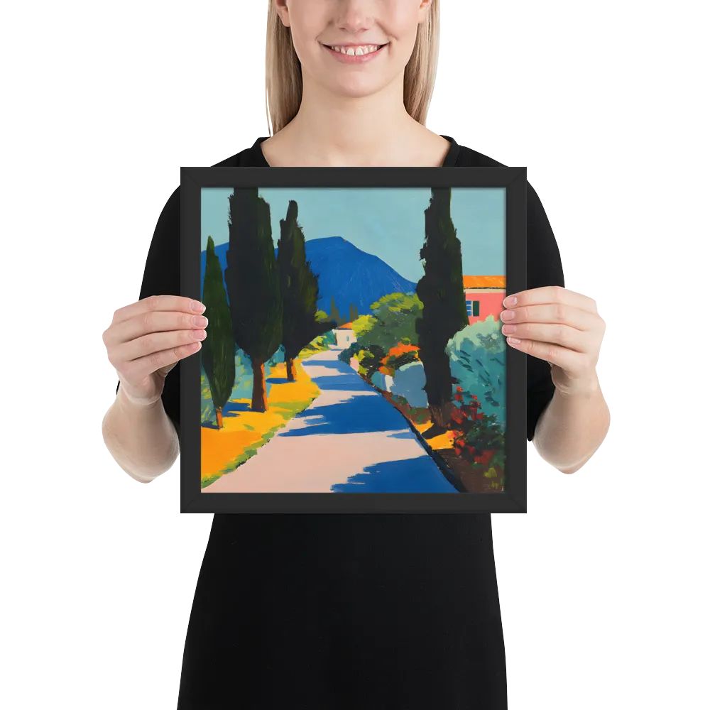 Sunlit Cypress Lane 
 Poster with Black Frame | 12″x 12″