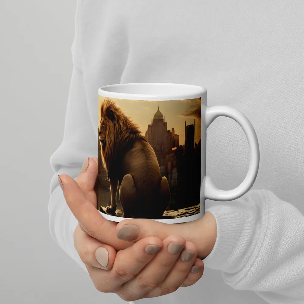 The Lion's Gaze Over the Urban Symphony | Mugs | Multiple Sizes & Colors