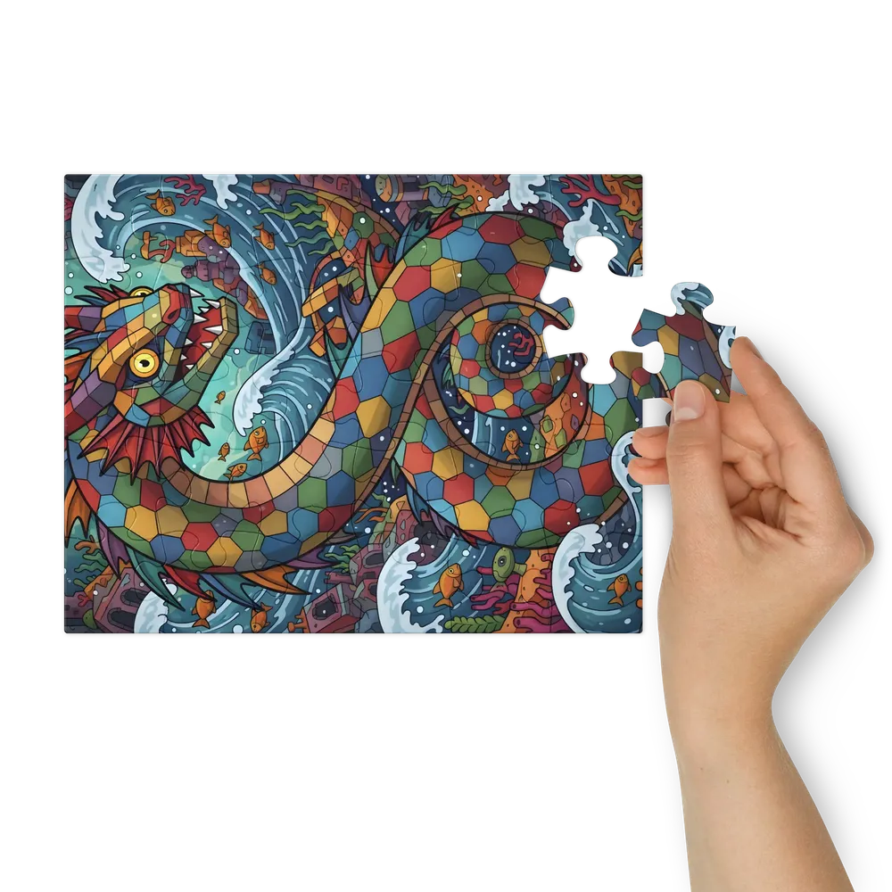 Mosaic Sea Serpent 
 Jigsaw Puzzle in Tin Box