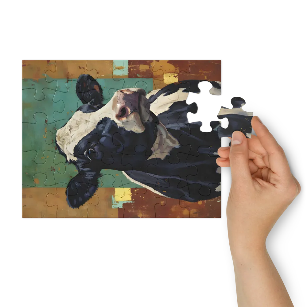 Curious Cow Portrait 
 Jigsaw Puzzle in Tin Box