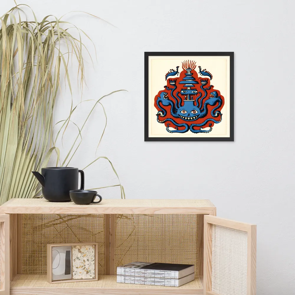 Grinning Octopus Totem 
 Poster with Black Frame | 16″x 16″