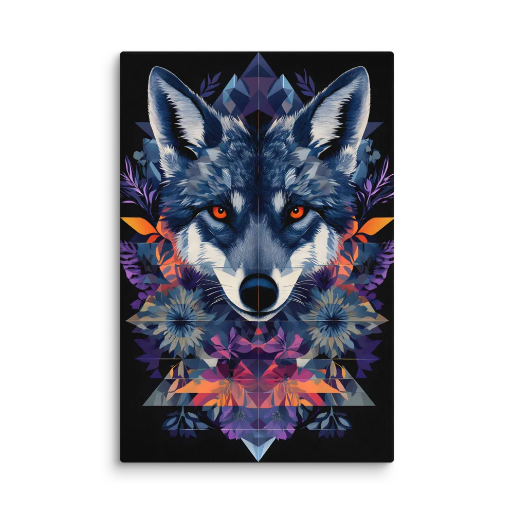 Mystical Wolf Amidst Floral Geometry | Canvas | 32″×48″