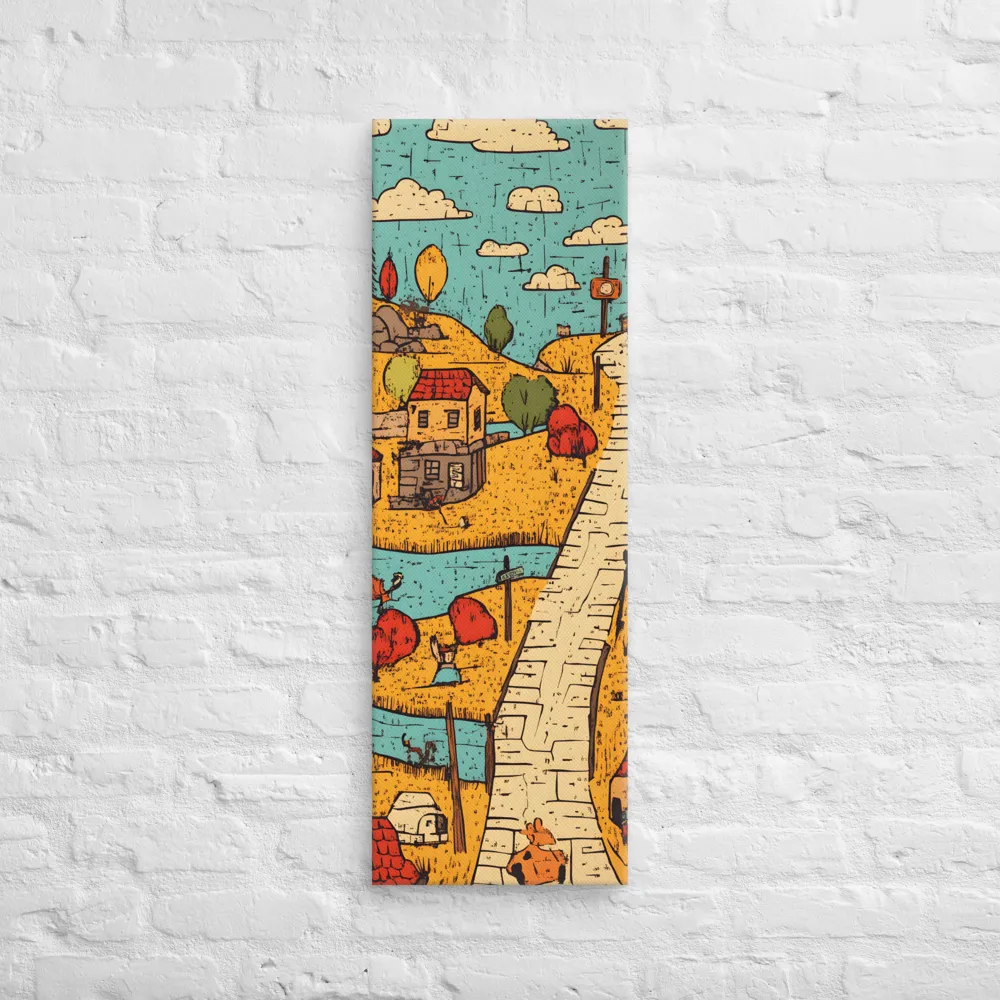 Whimsical Village Landscape | Canvas | 12″×36″