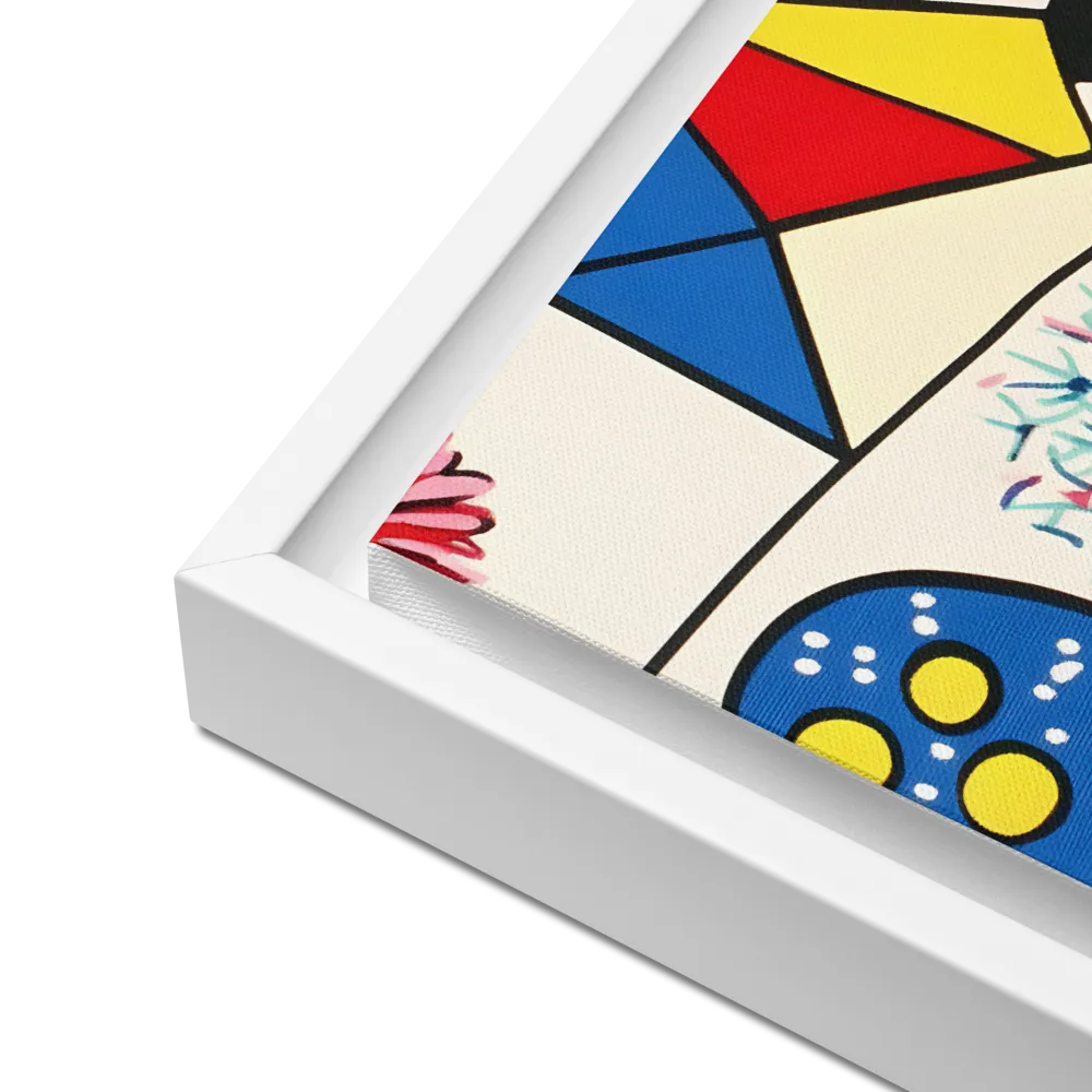 Joyful Geometry: A Playful Dance of Shapes and Colors | Canvas with White Frame | 16″×16″