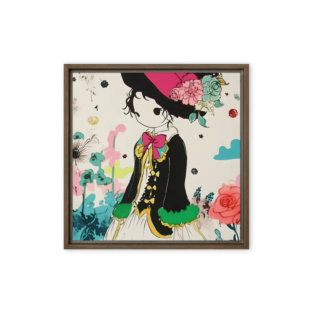 Whimsical Garden Reverie | Canvas with Brown Frame | 16″×16″