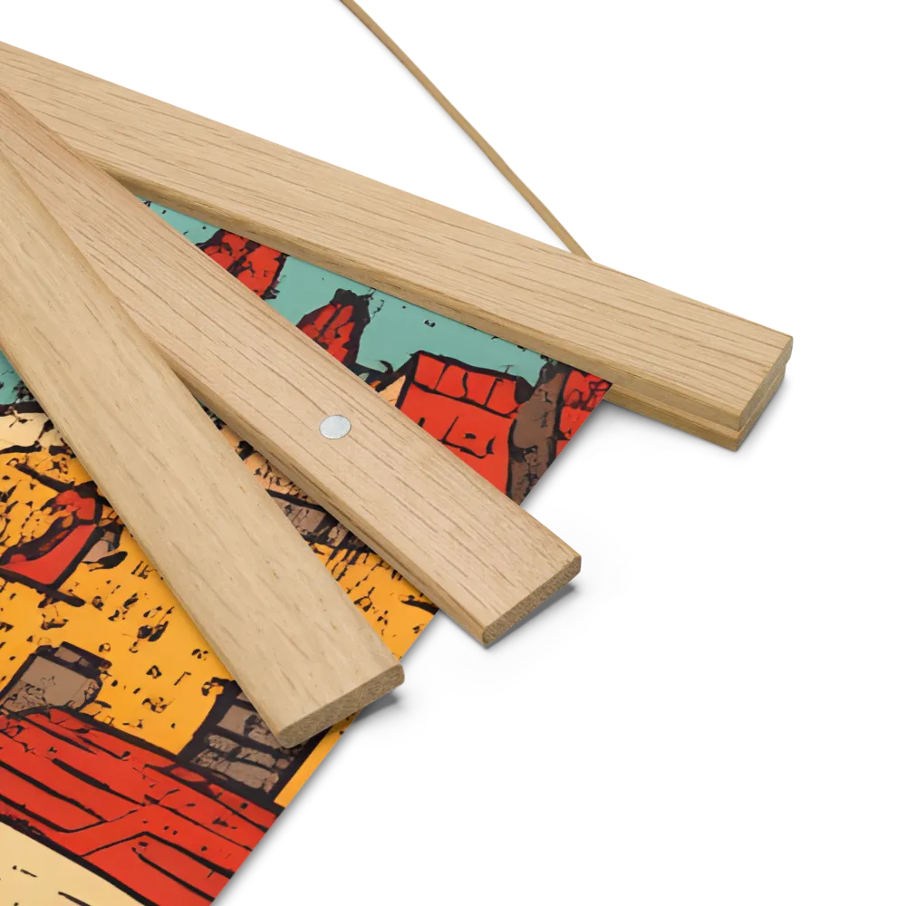 Whimsical Village Landscape | Poster With Oak Wood Hanger | 18″×18″