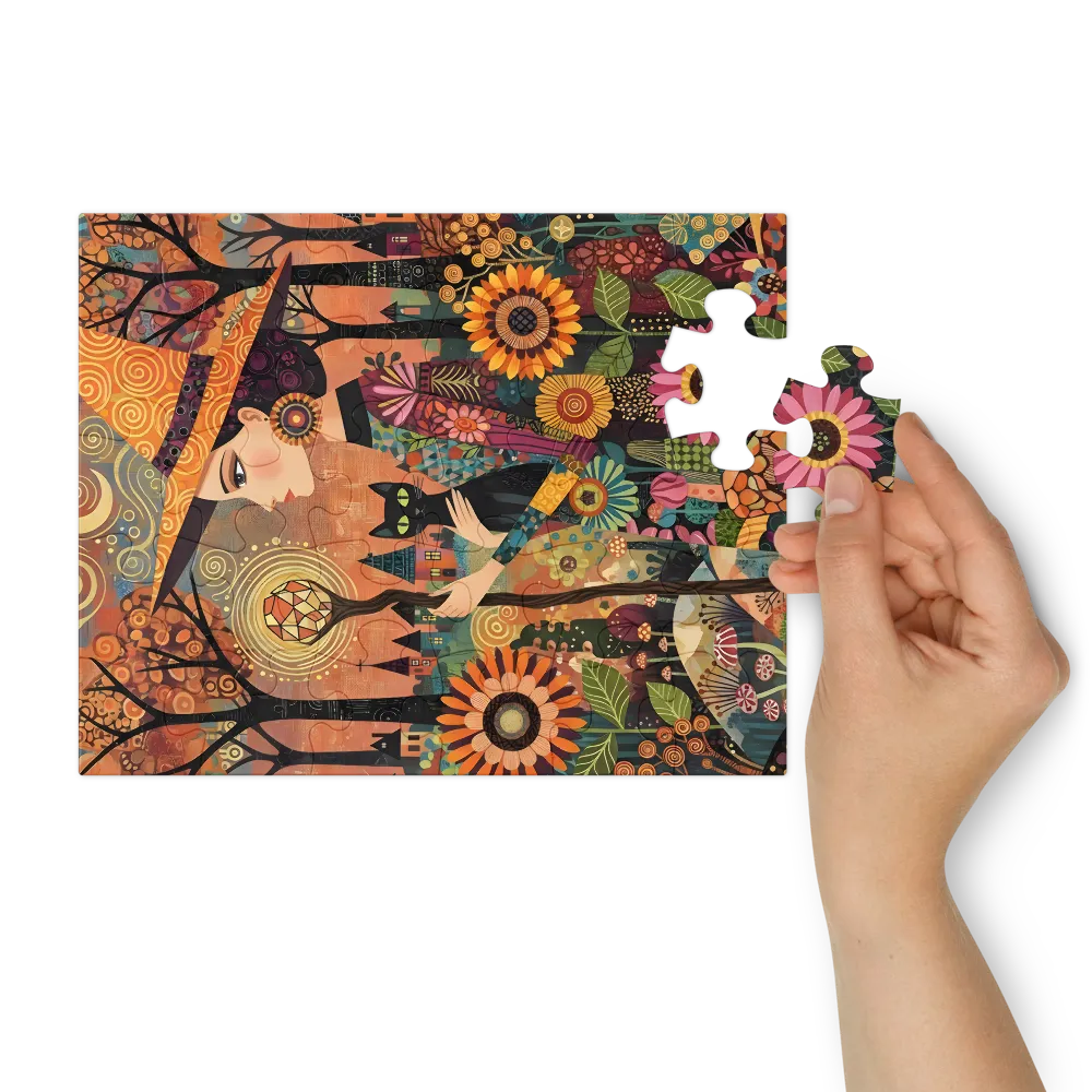 Sunflower Witch 
 Jigsaw Puzzle in Tin Box