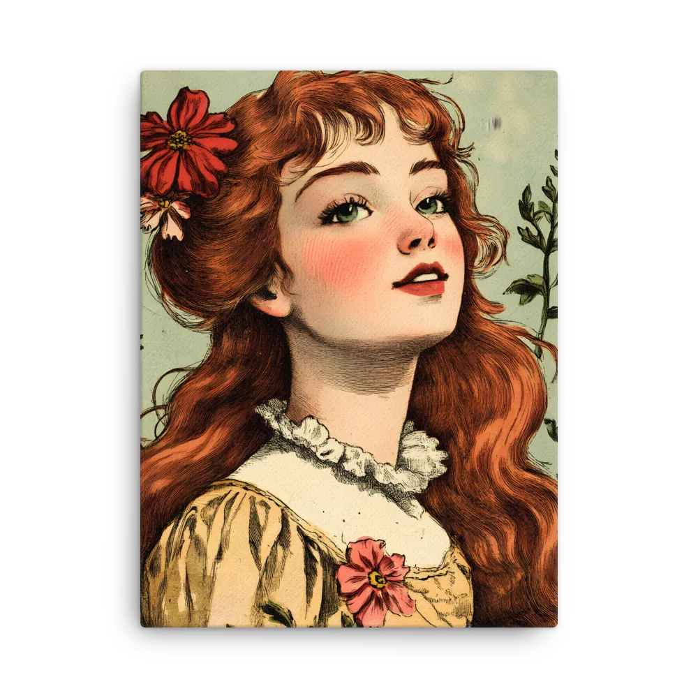 Whimsical Portrait of a Flower-Adorned Girl | Thin Canvas | 24″×32″