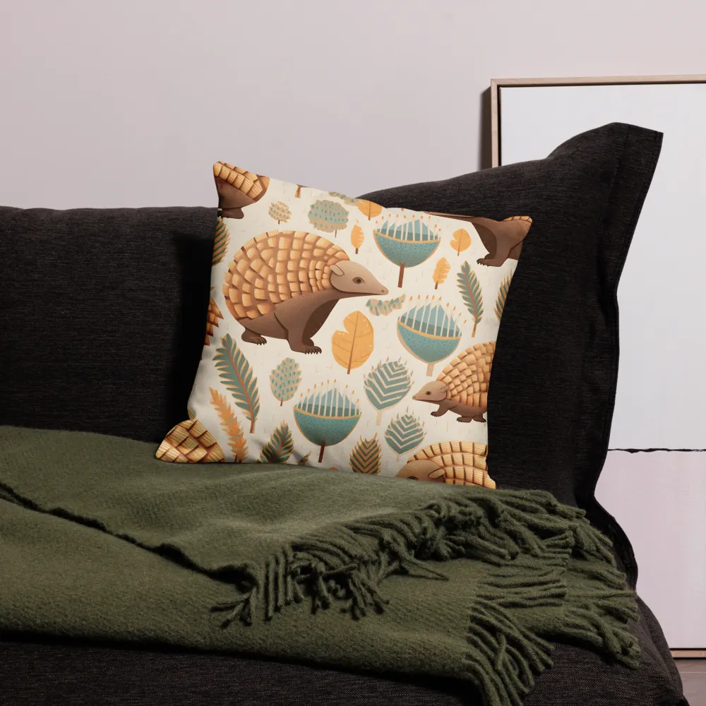 Pangolins in a Whimsical Habitat | Pillow | 18″×18″