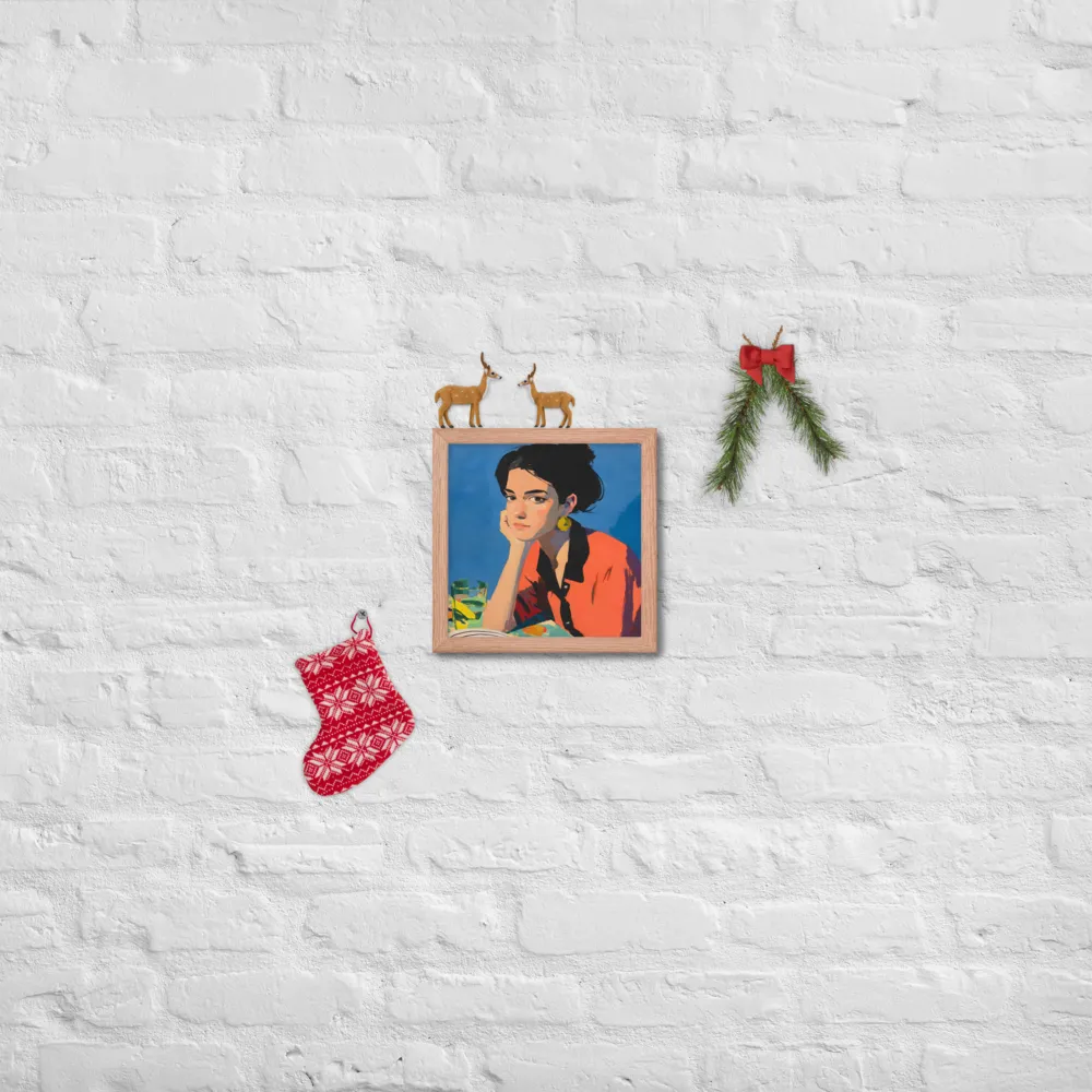 Contemplation in Blue 
 Poster with Red oak Frame | 10″x 10″