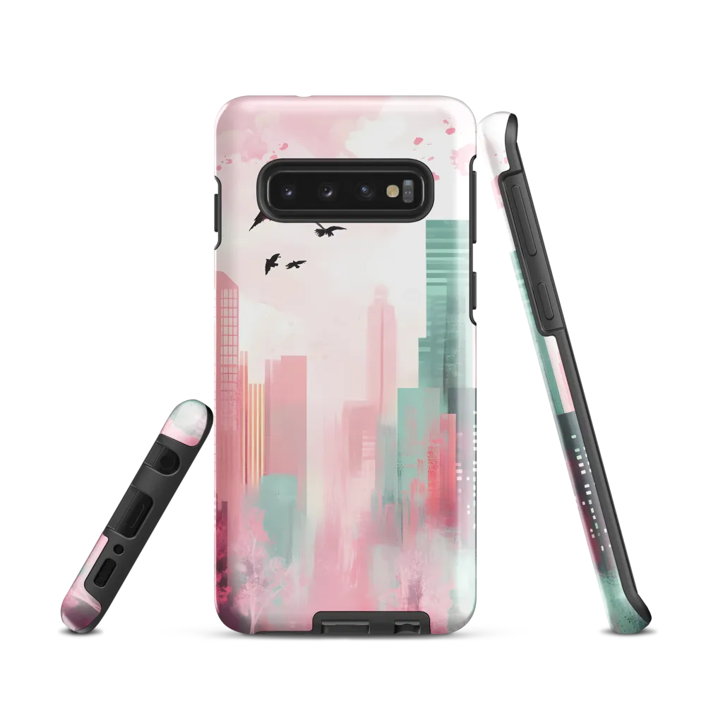 Dreamy Cityscape in Pink and Cyan