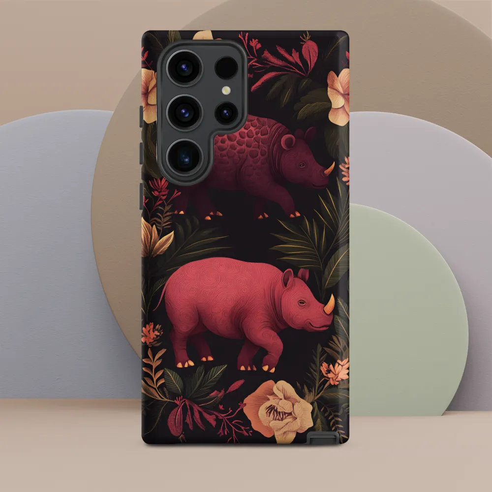 Rhinos in Floral Embrace