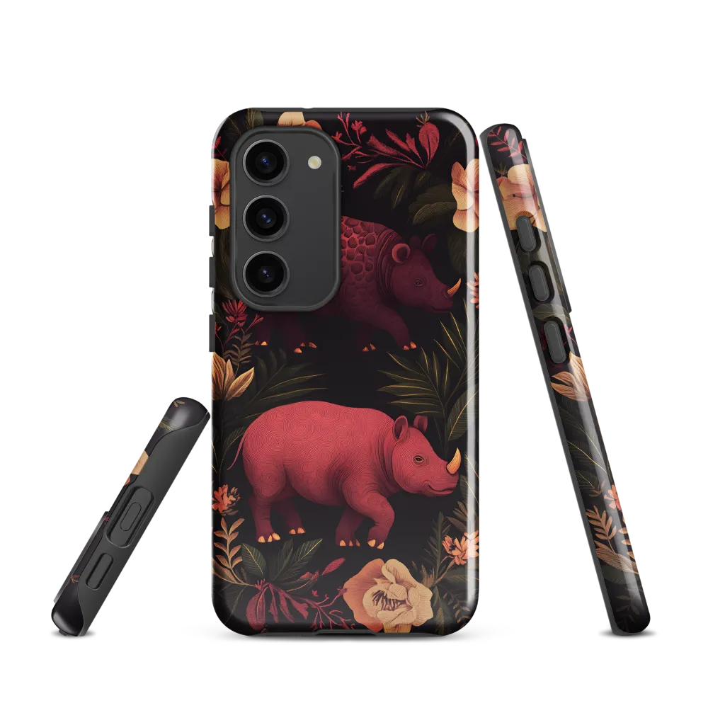 Rhinos in Floral Embrace
