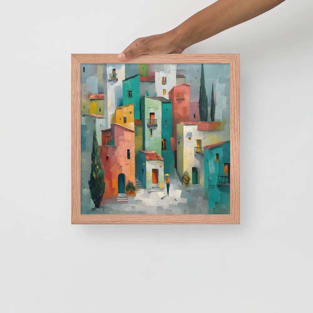 Sunlit Village 
 Poster with Red oak Frame | 14″x 14″